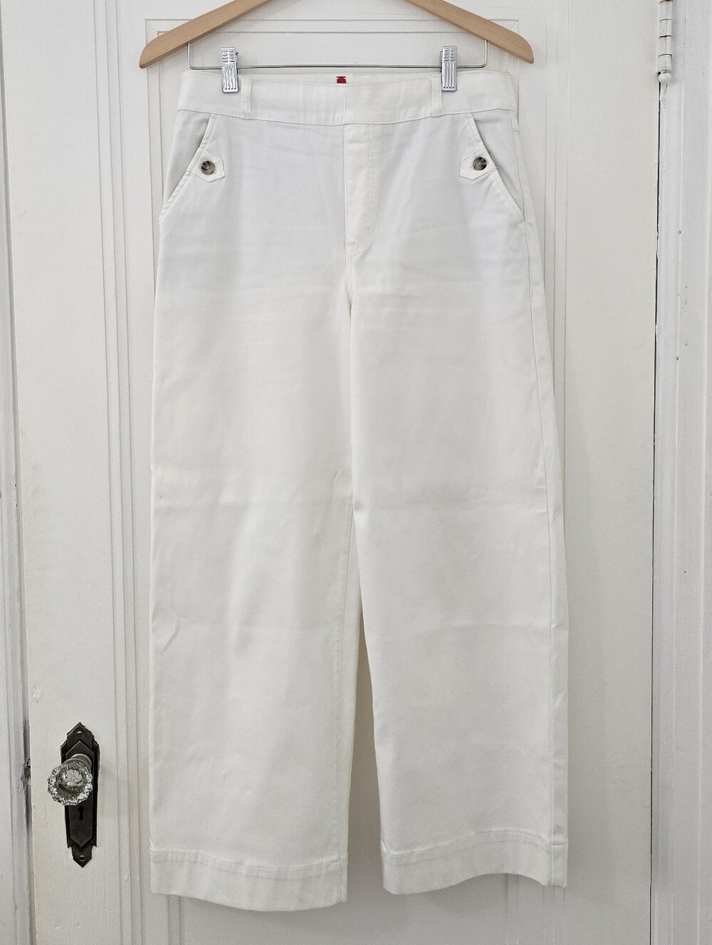 Spanx Twill High Waist Wide Leg White Pants Size L, Like New